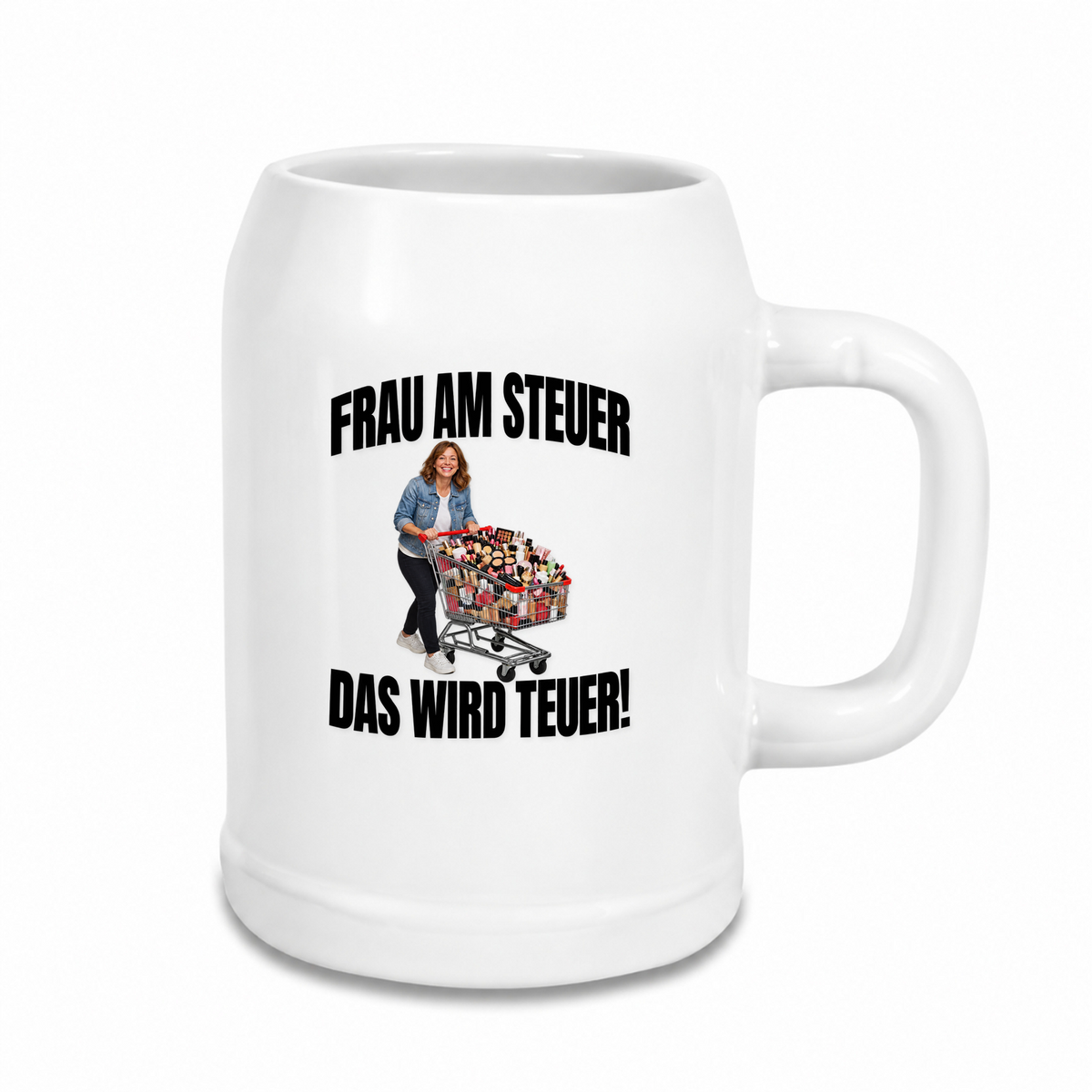 Frau-am-Steuer - Bierkrug - weiß