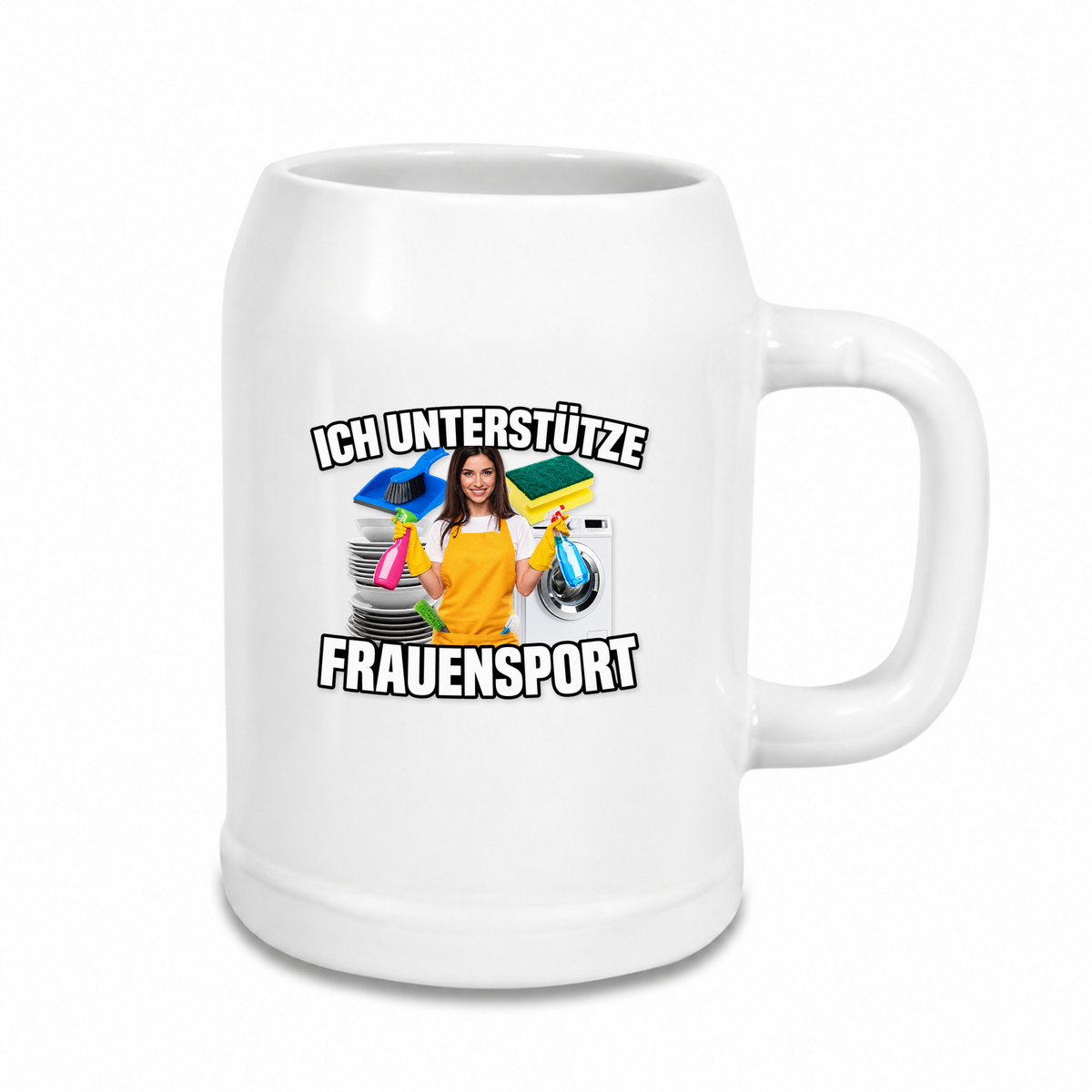 Ich-unterstütze-Frauensport - Bierkrug - weiß