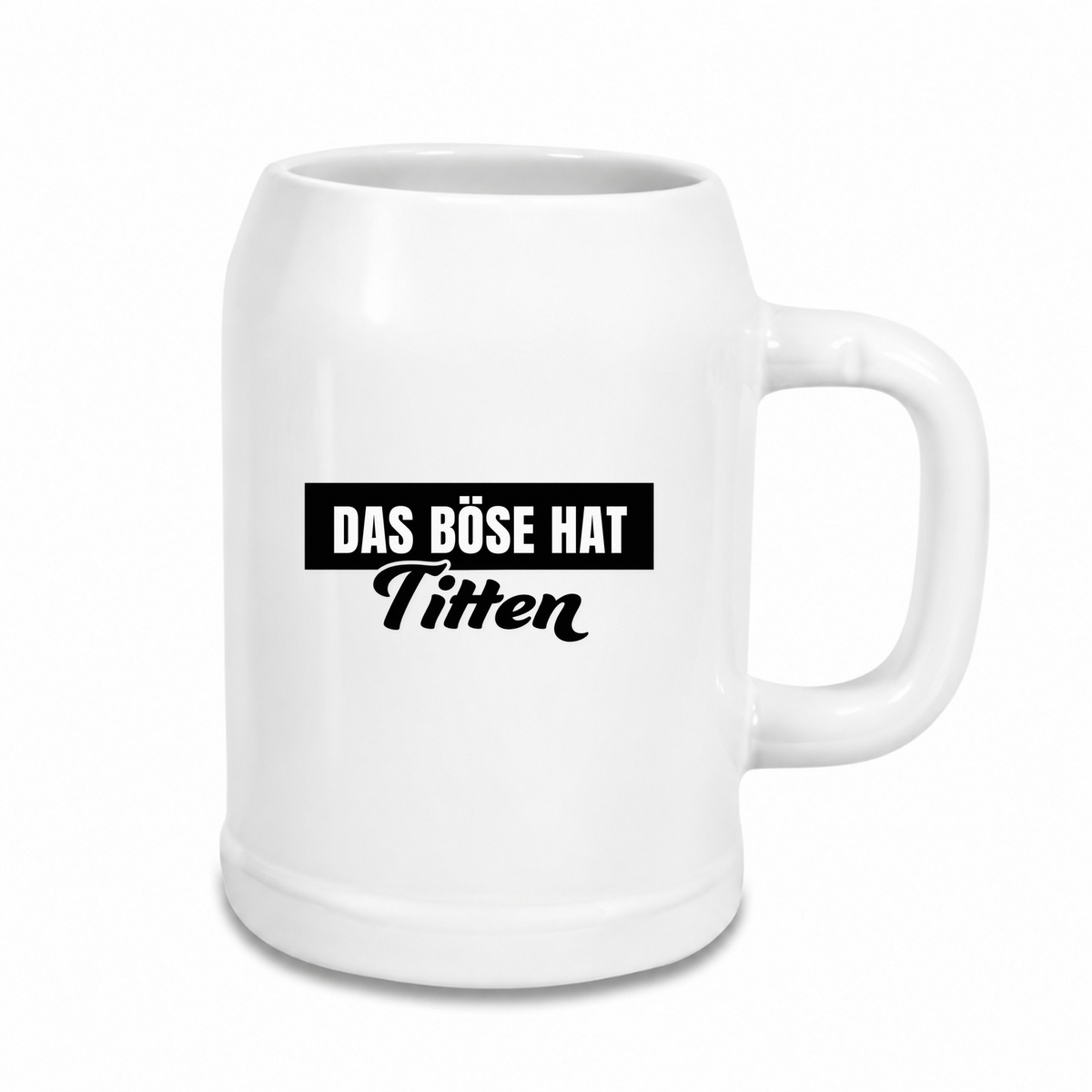 Das-Böse-hat-Titten- Bierkrug - weiß