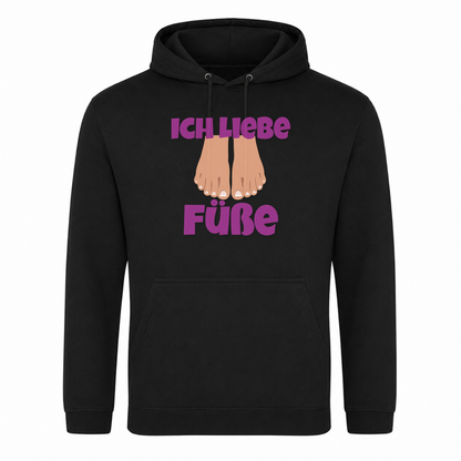 Unisex Hoodie Ich Liebe Füße - Schwarz