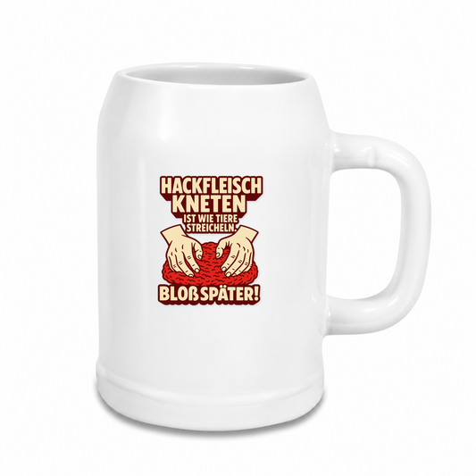 Hackfleisch-kneten - Bierkrug - weiß
