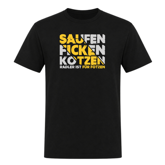 Unisex T-Shirt Saufen Ficken Kotzen - Deep Black