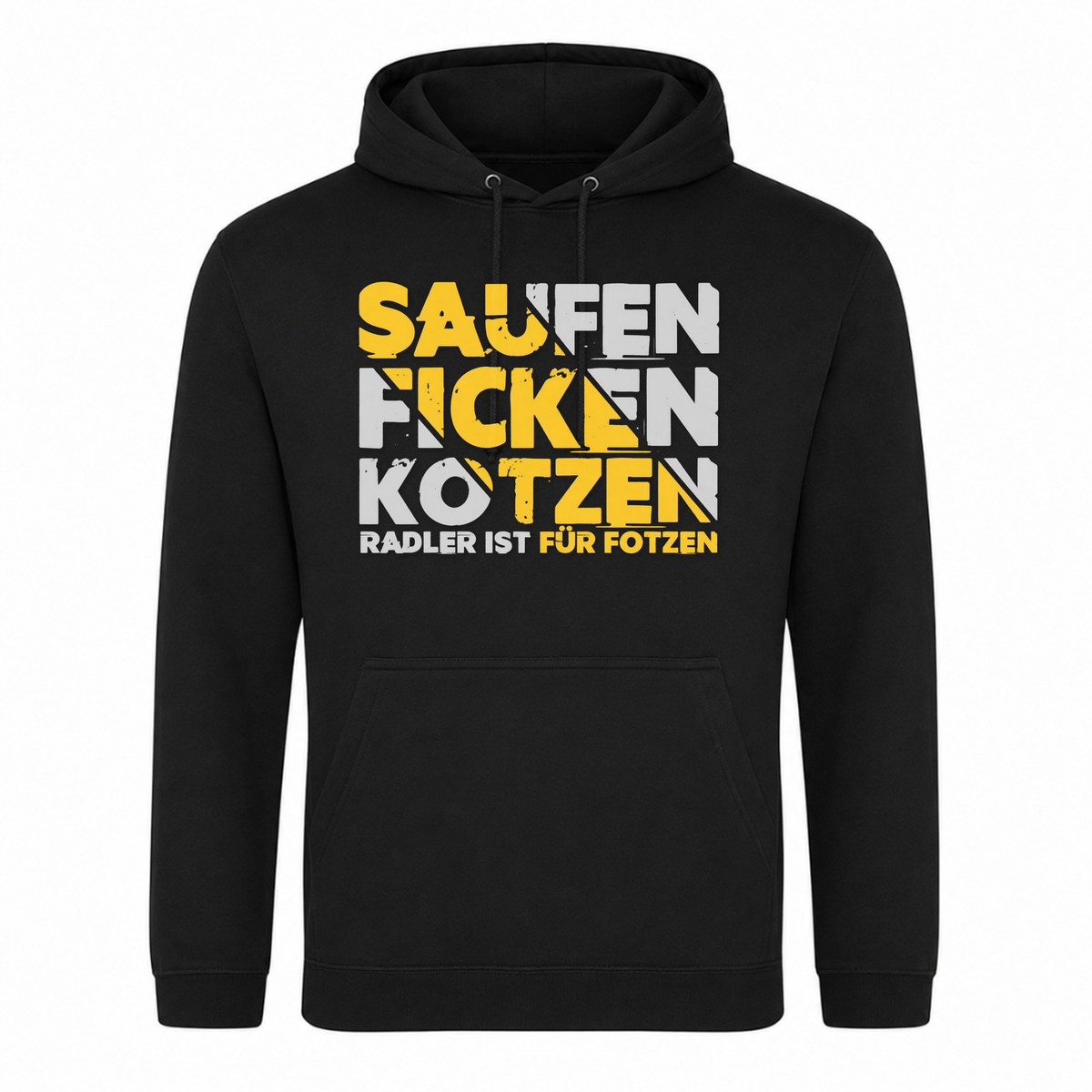 Unisex Hoodie Saufen Ficken Kotzen - Schwarz