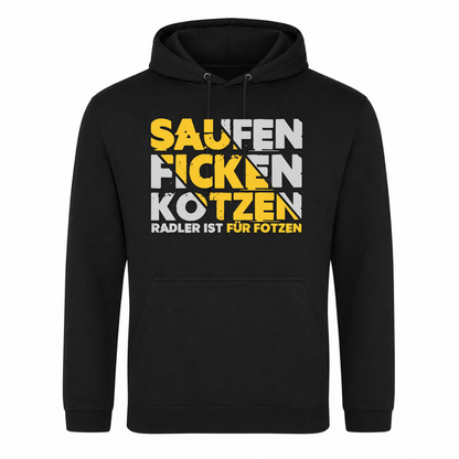 Unisex Hoodie Saufen Ficken Kotzen - Schwarz